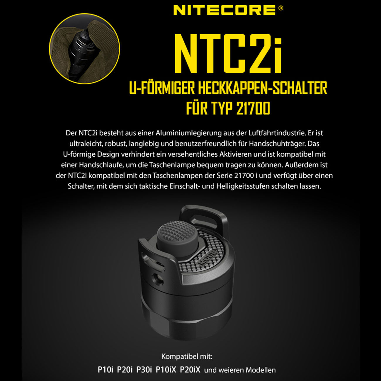 Nitecore NTC2I U-Shape Heckschalter für Pi-Serie – Detailansicht