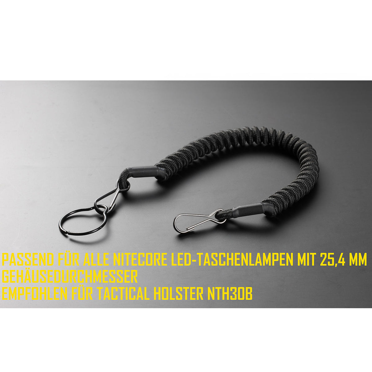 Nitecore Tactical Lanyard NTL10 – Flexibles Spiralkabel mit Karabiner – Detailansicht