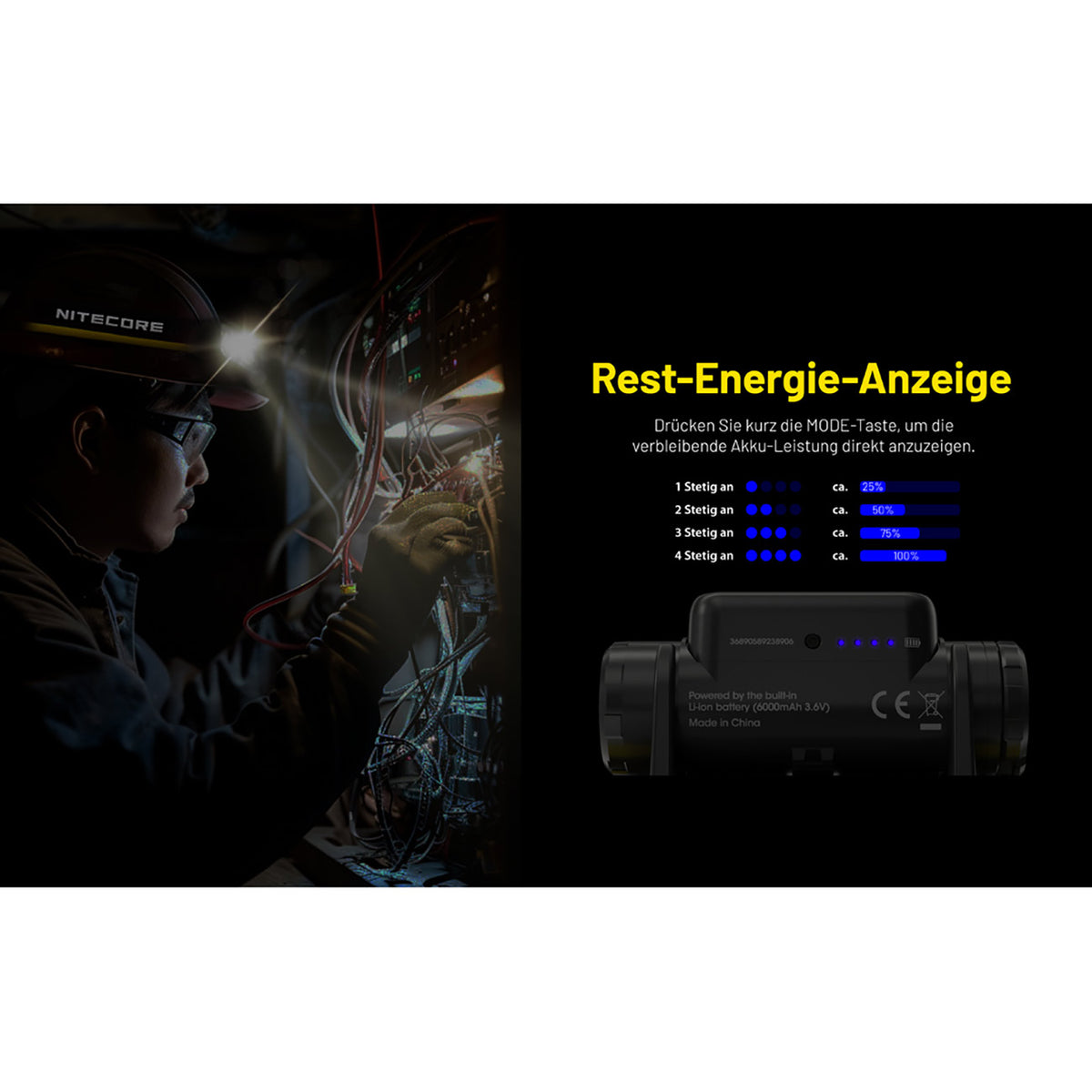 Nitecore NU53 - 1800 Lumen LED Stirnlampe, Akku, Diffusorbeutel, leicht, Rotlicht – Detailansicht