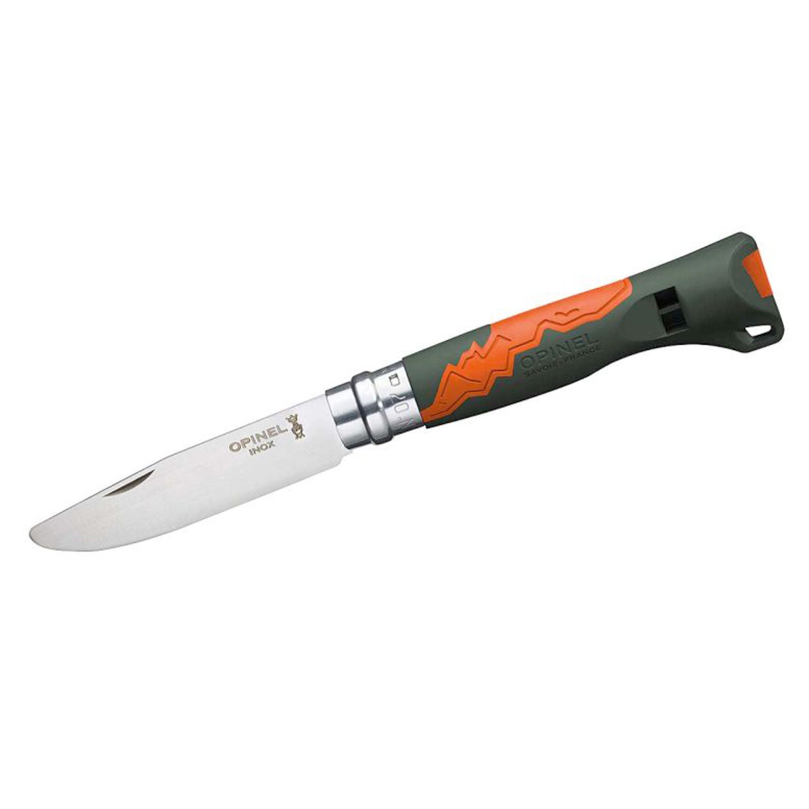Opinel No 07 Outdoor Junior Kindermesser mit Signalpfeife – Outdoor-Einsatz / Messeransicht