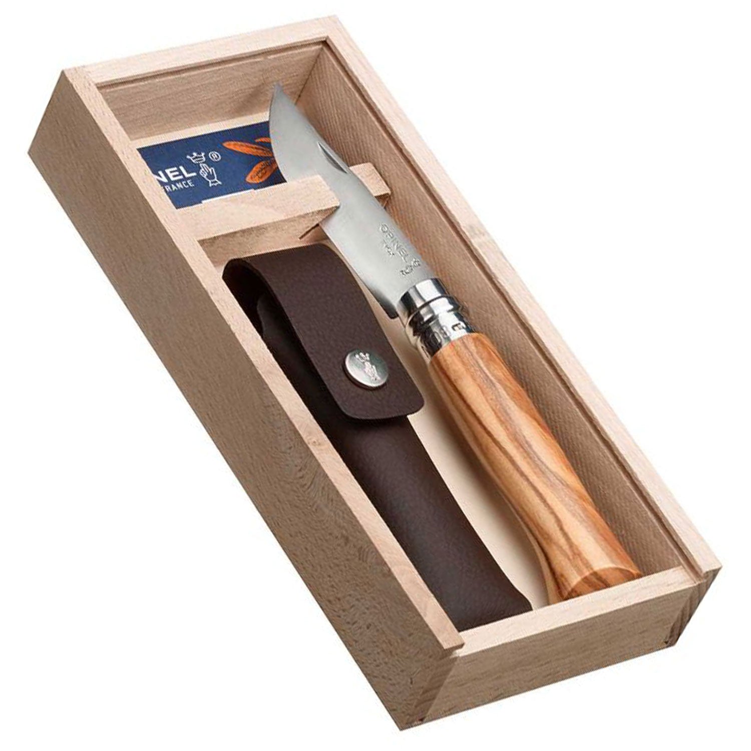 Opinel No. 08 Taschenmesser mit Kunstlederetui - Geschenkset in 2 Varianten
