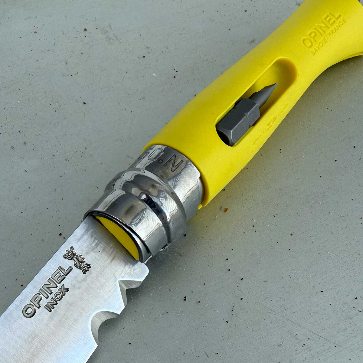 Opinel No 09 DIY Bricolage – Heimwerker Taschenmesser mit Abisolierer und Bits in 2 Farben – Messeransicht