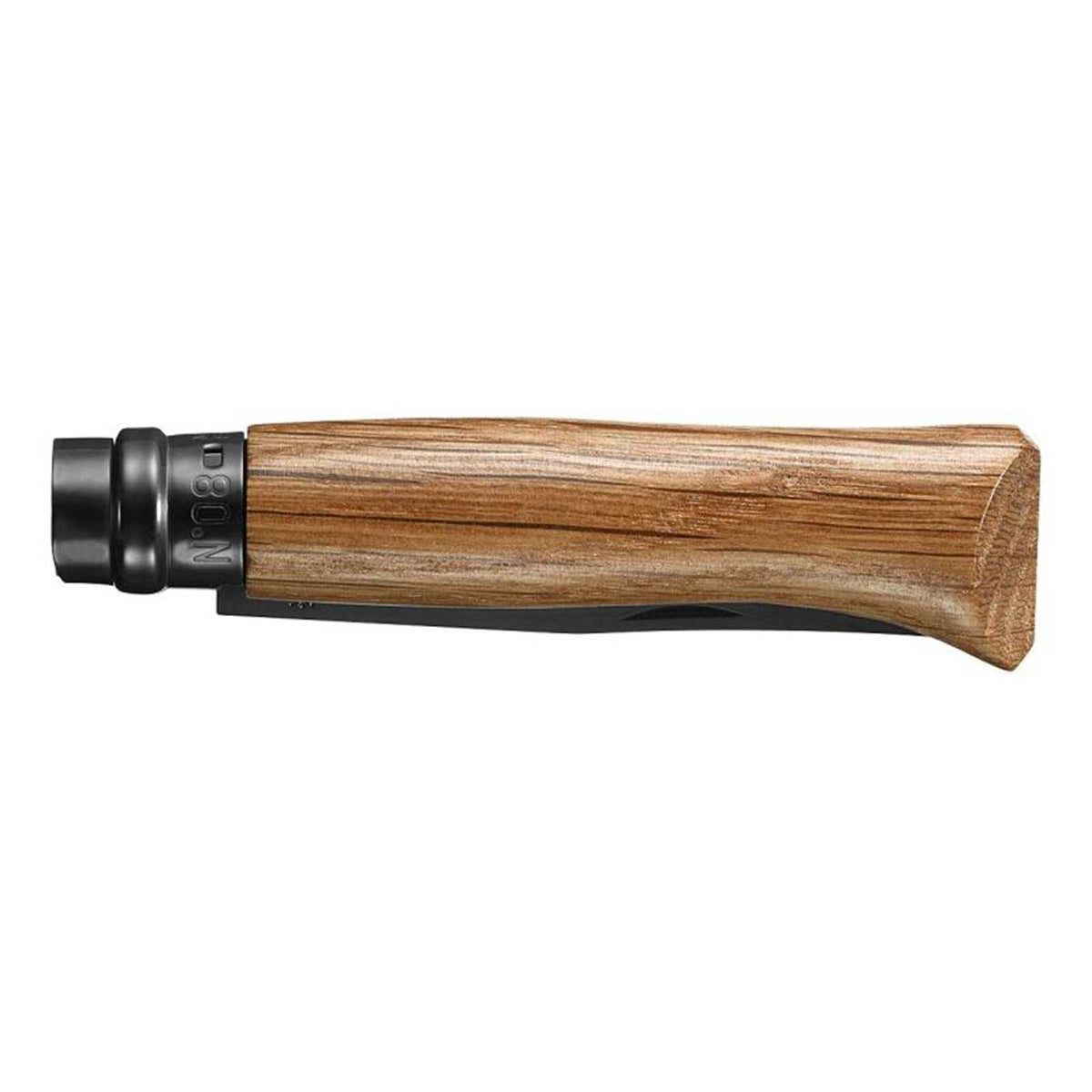 Opinel No. 08 Black Oak – Taschenmesser mit Eichenholzgriff und Holz-Geschenkbox – Detailansicht
