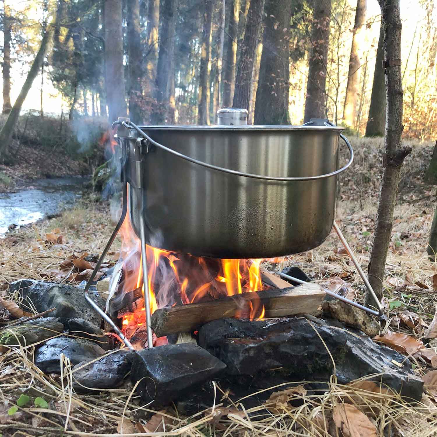 Origin Outdoors Hordentopf – Großer 10 Liter Edelstahl Kochtopf mit Standbeinen