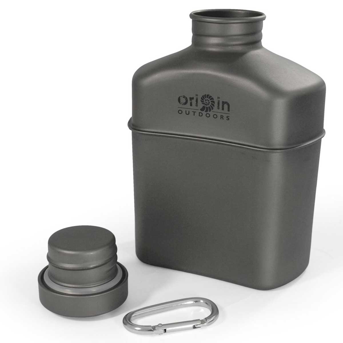 Origin Outdoors Feldflasche 1 L – Titan Trinkflasche mit Camouflage-Tragetasche – Detailansicht