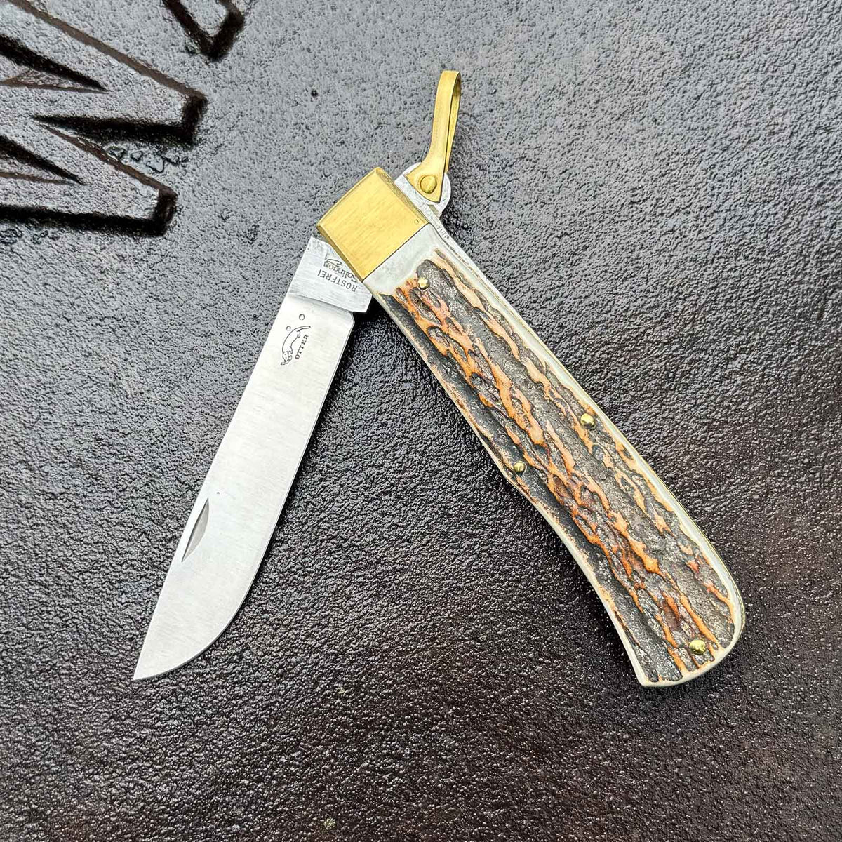 Otter 05 Hirschhorn Taschenmesser Klinge halb ausgeklappt
