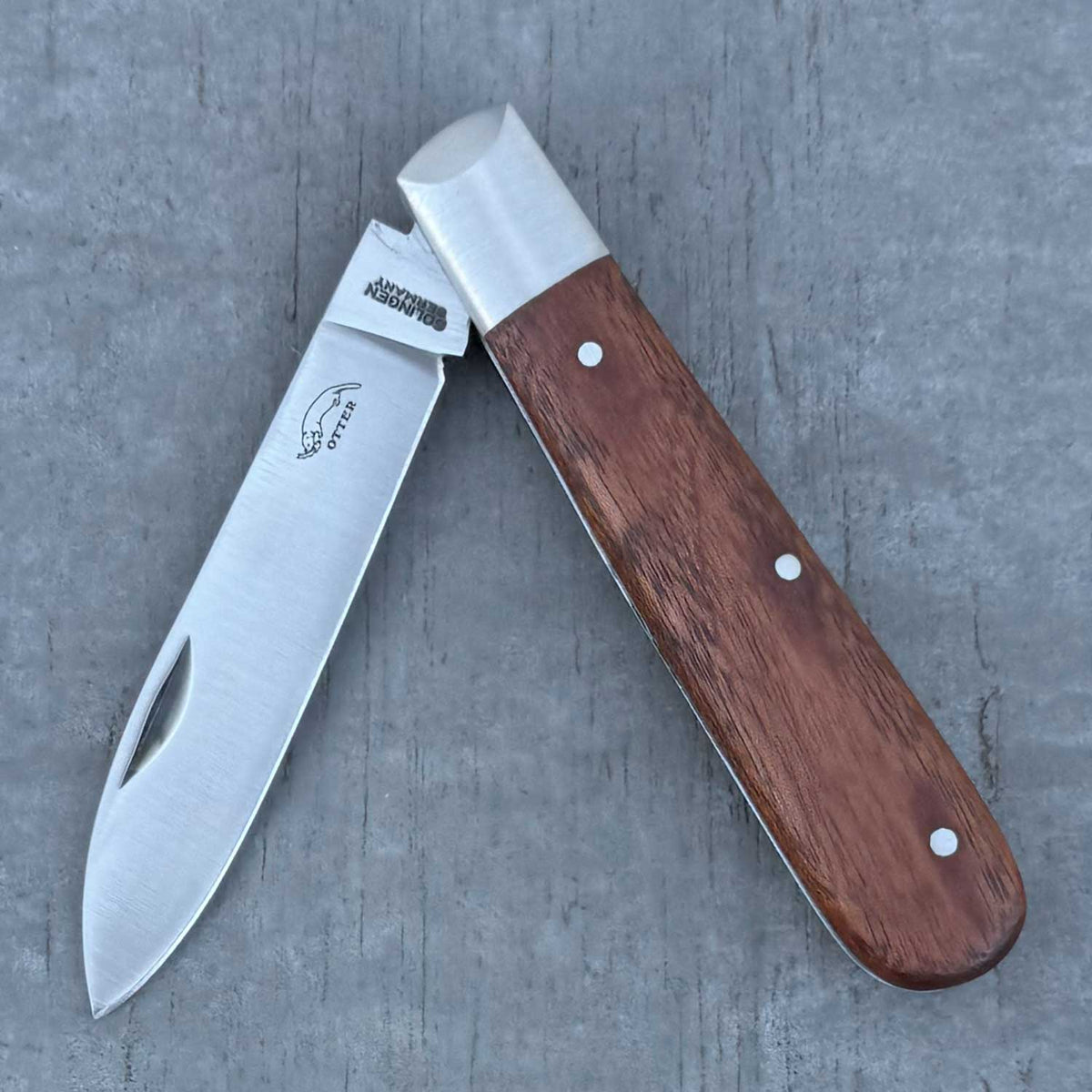 Otter Klassik Taschenmesser Groß – Carbonstahl und Sapeliholzgriff – Detailansicht