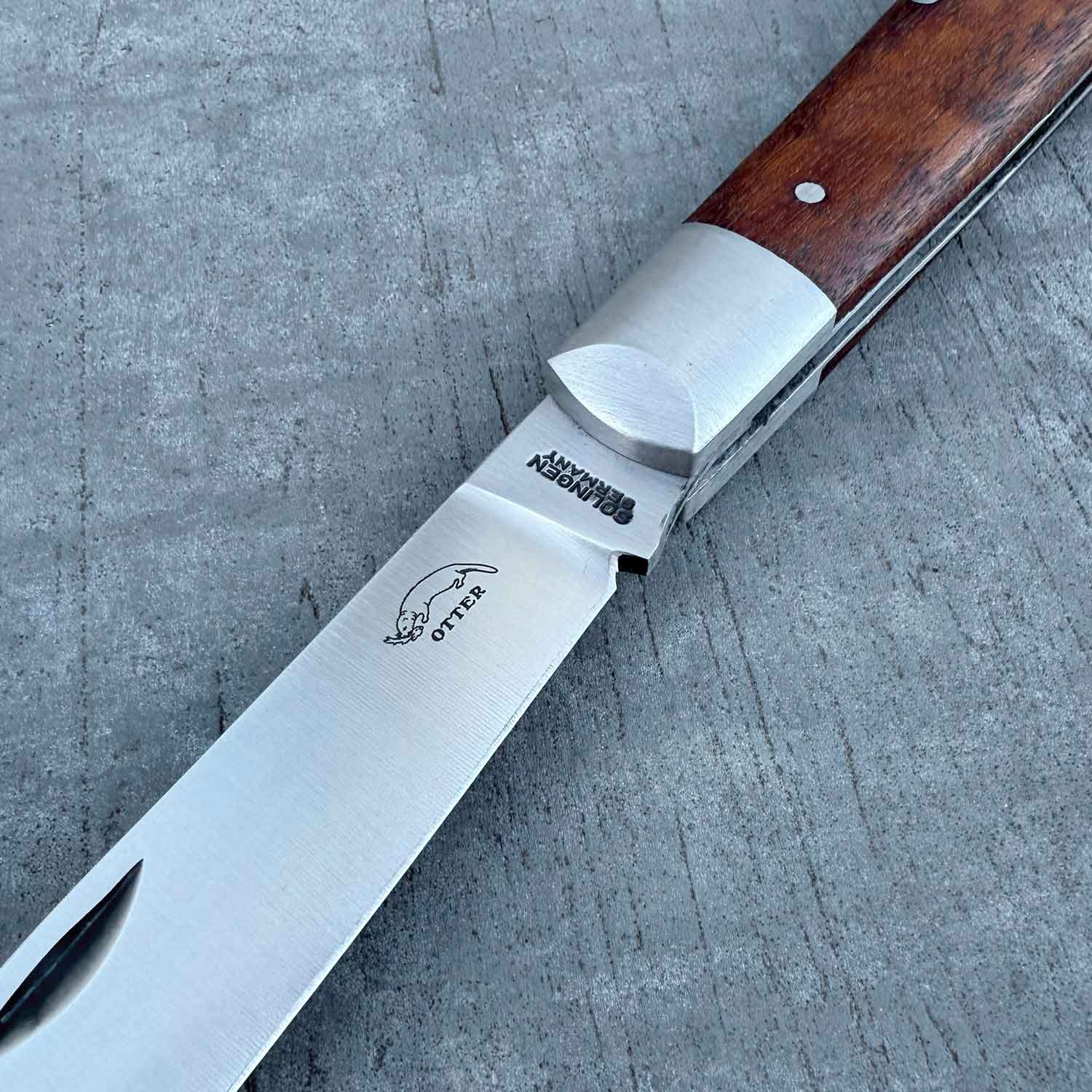 Otter Klassik Taschenmesser Groß – Carbonstahl und Sapeliholzgriff – Detailansicht