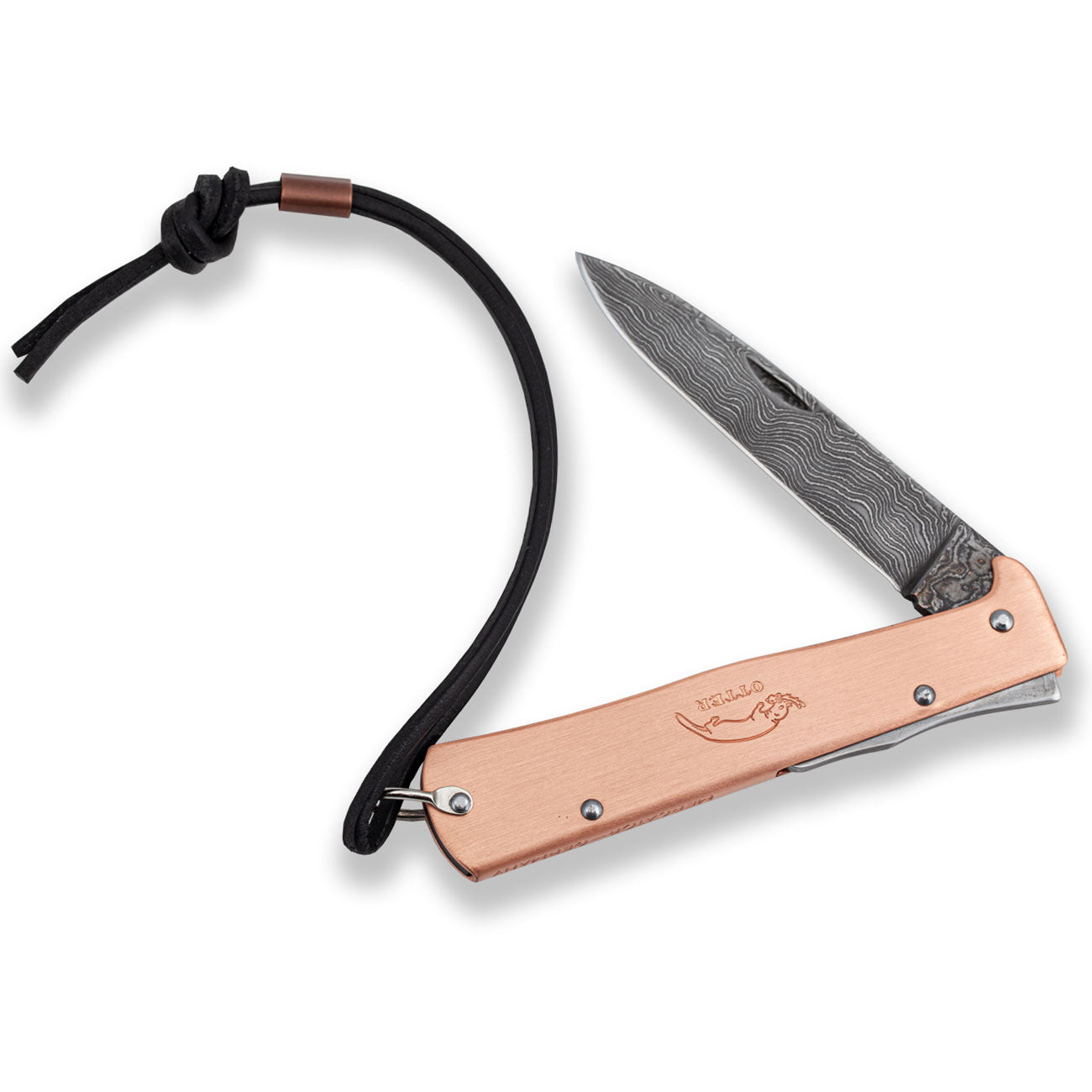 Otter Mercator Kupfer Damastklinge Taschenmesser mit Lederband (10-626 rg D)