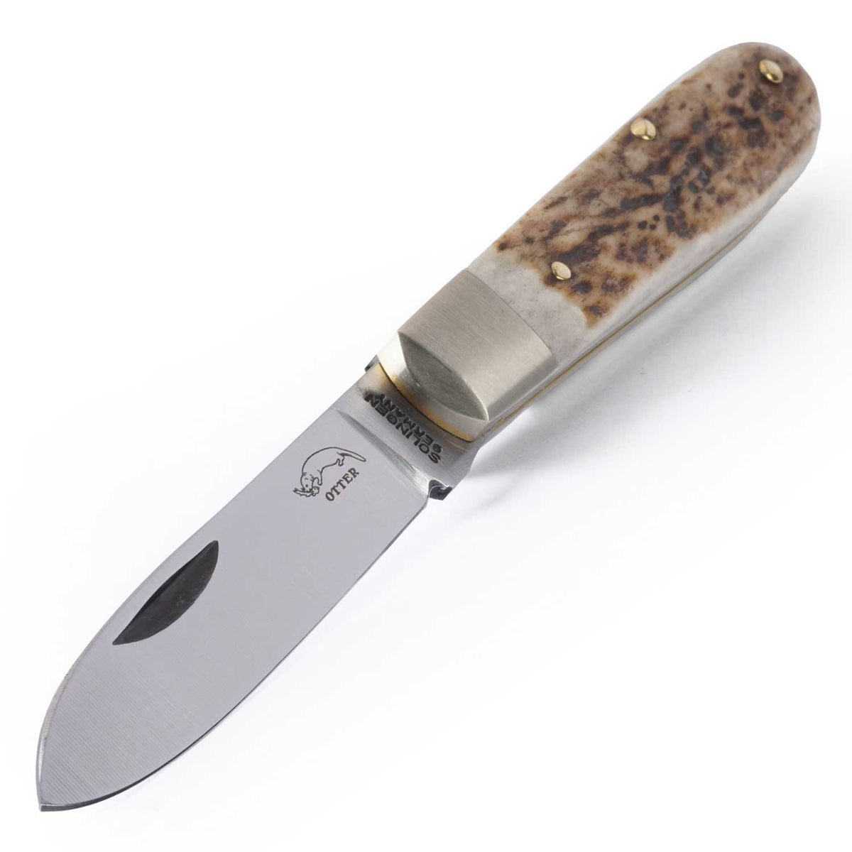 Otter 166 – Jagd Taschenmesser mit Hirschhorngriff und Carbonstahlklinge – Detailansicht