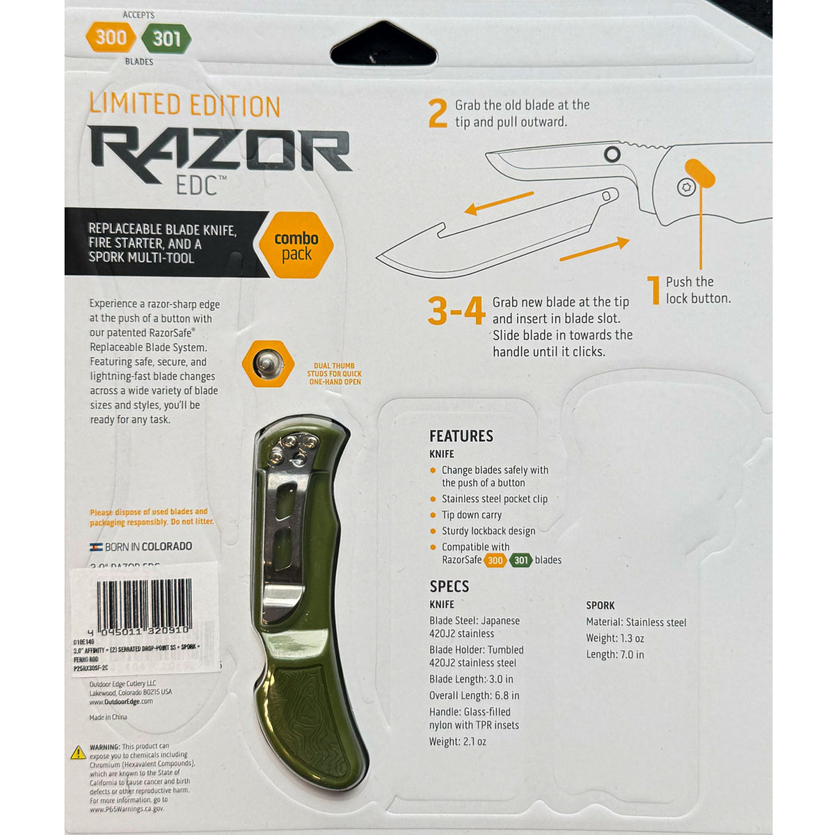 Outdoor Edge 3.0" Razor EDC Lite Combo Pack - Outdoor Set - Blister Rückseite