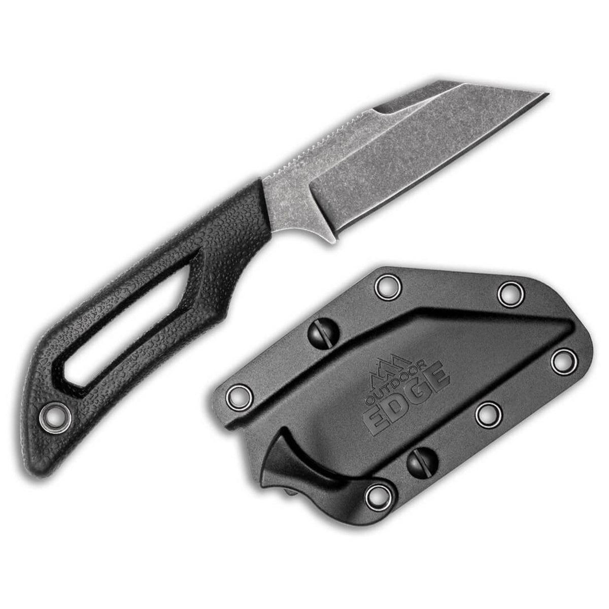 Outdoor Edge Pivot Wharncliffe Black – kompaktes Outdoormesser mit Kunststoffscheide