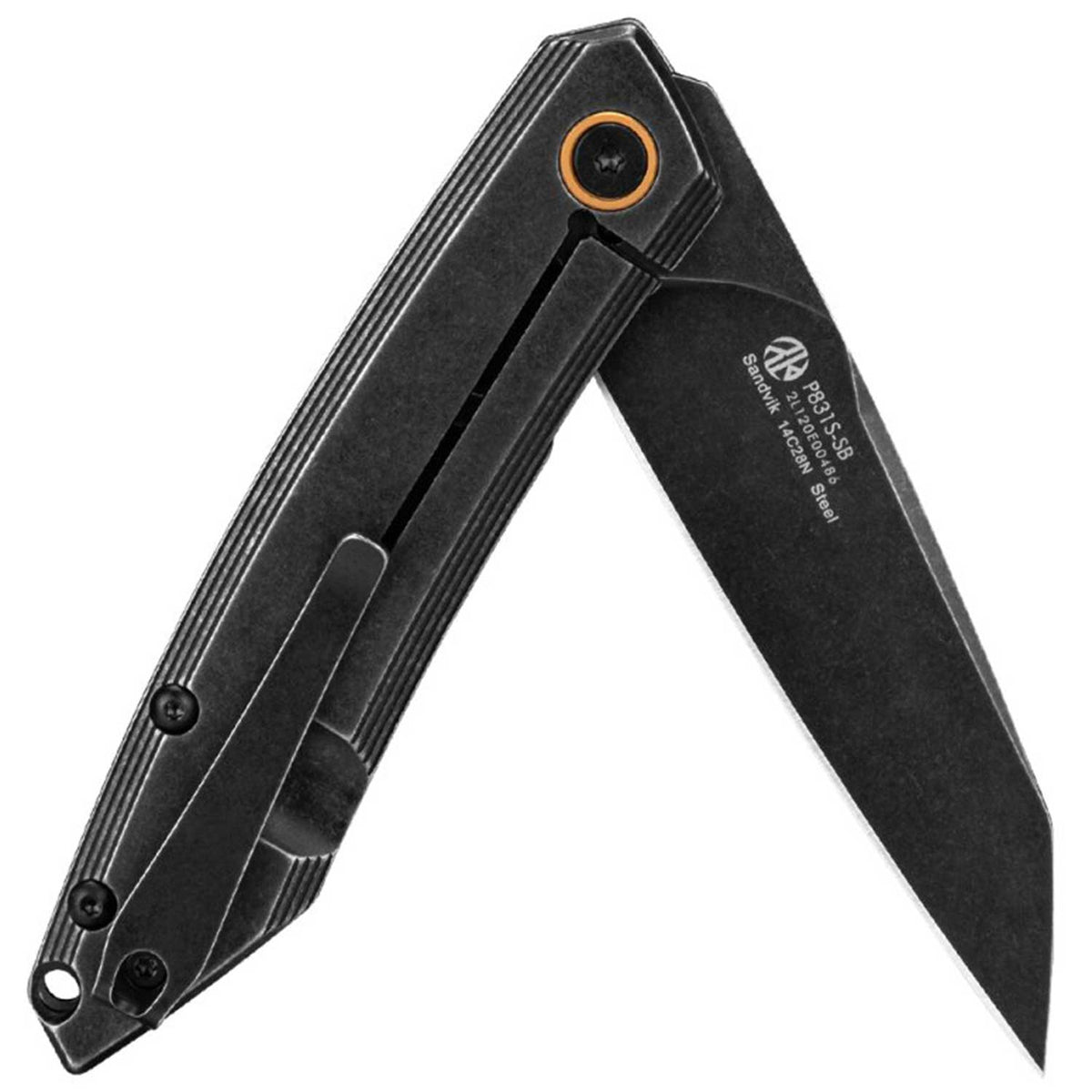 Ruike P831S-SB – Stonewash Taschenmesser mit Reverse-Tanto Klinge & Tip-Up Clip – Detailansicht
