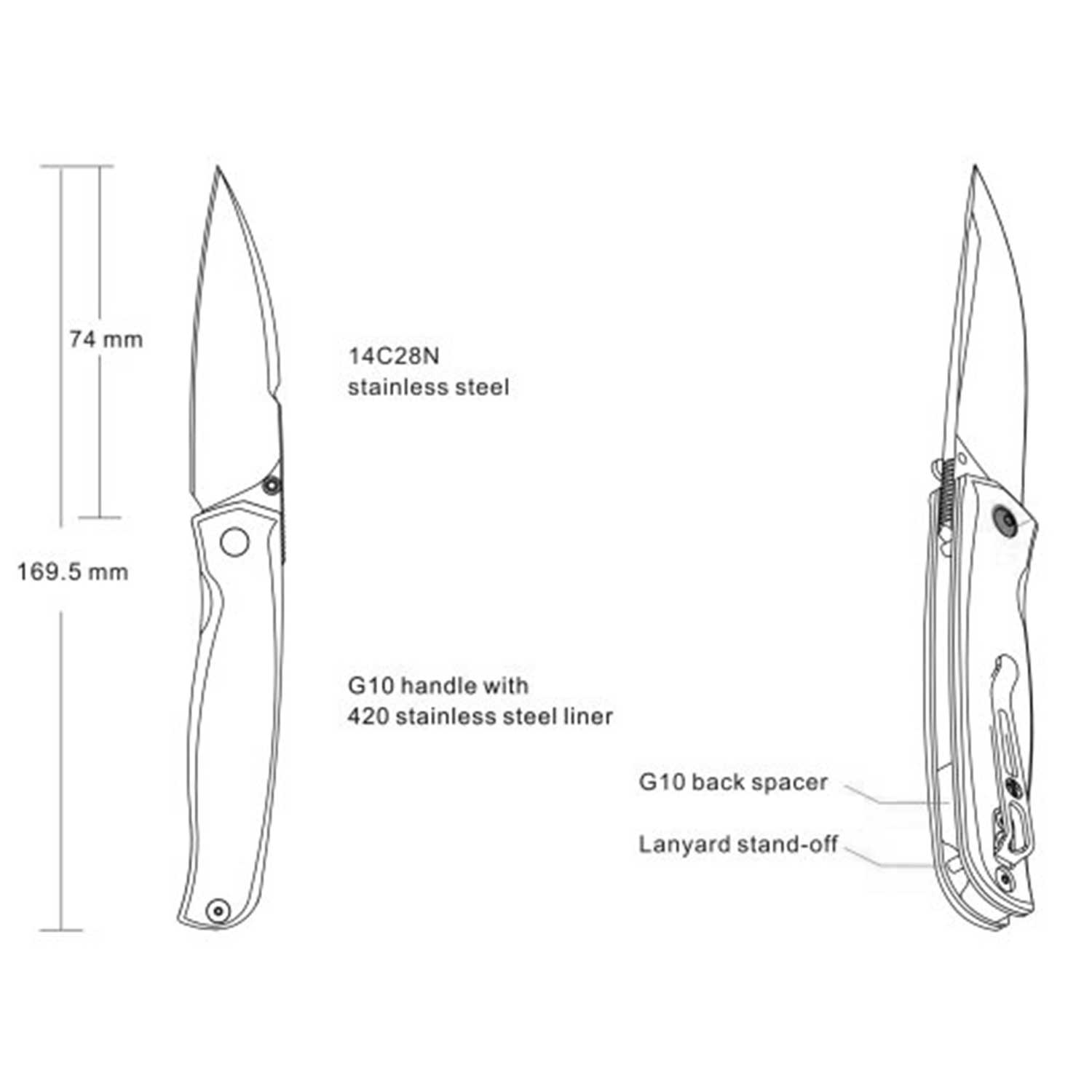 Ruike P661-B – Leichtes Slipjoint Taschenmesser mit Clip – Detailansicht