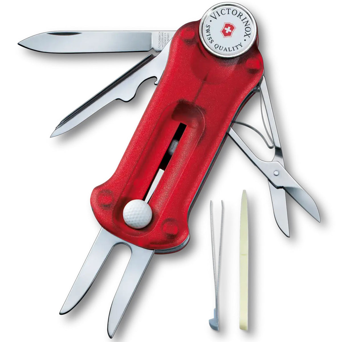 Victorinox Golf Tool rot transparent - Sportwerkzeug mit 10 Funktionen 0.7052.T